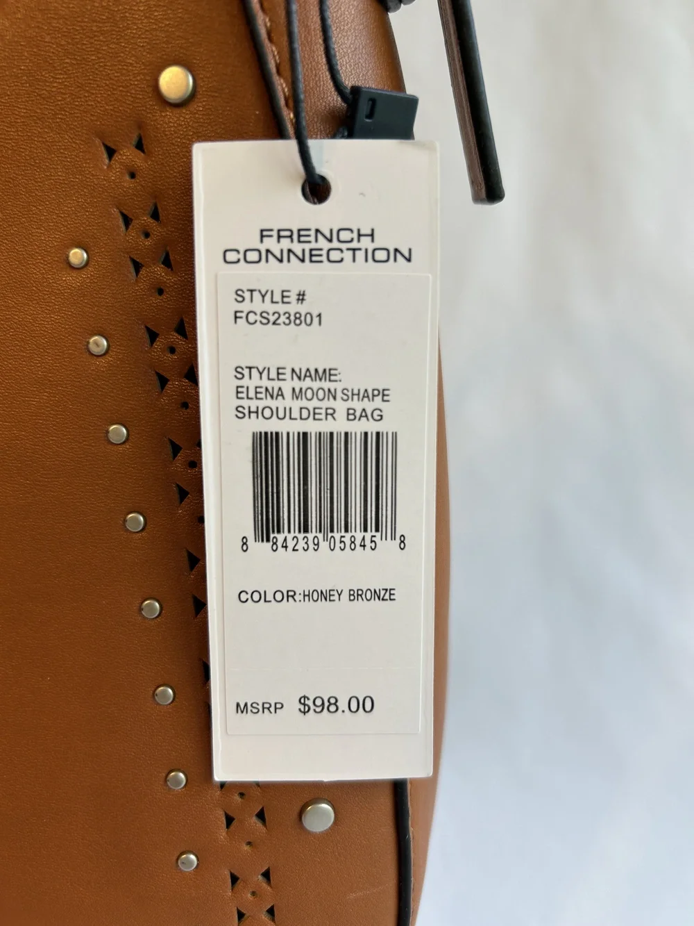 French Connection Shoulder Bag Womens Honey Bronze Elena Moon Shape Studded New
